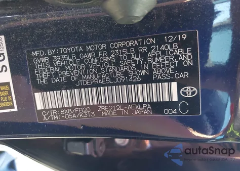 2020 Toyota Corolla Le z USA, uszkodzony, nr VIN JTDEPRAE5LJ091426